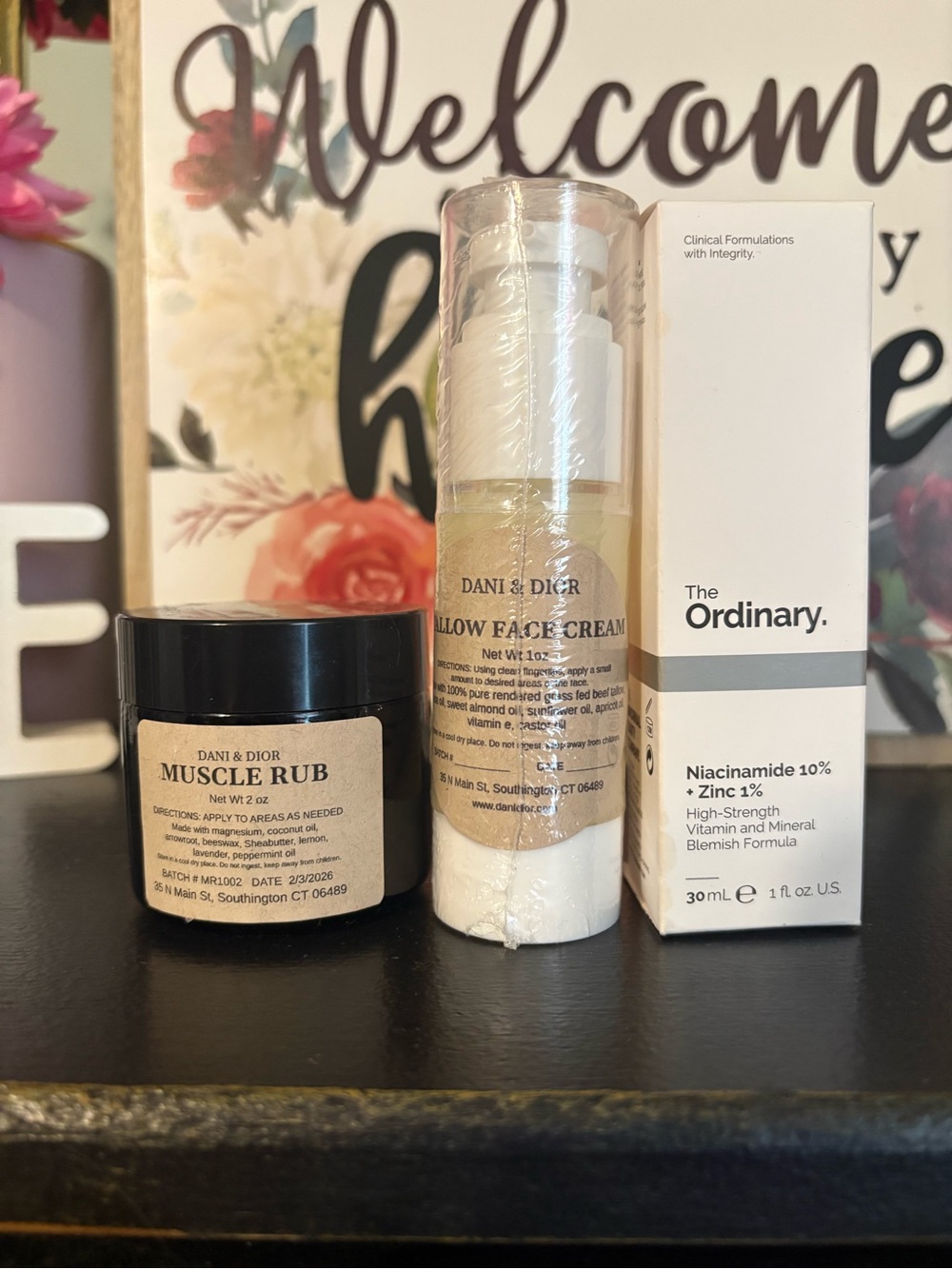 Dani & Dior Muscle Rub and Tallow Face Cream Set and The ordinary